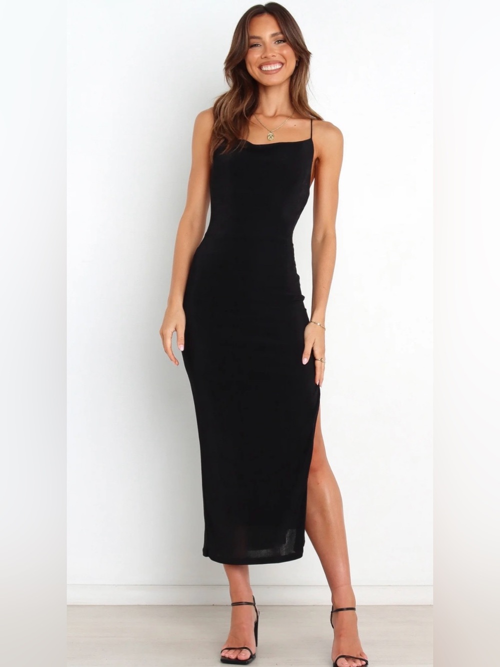 Petal & Pup Black Dixie Midi Dress with Side Slit 6- NWT $69